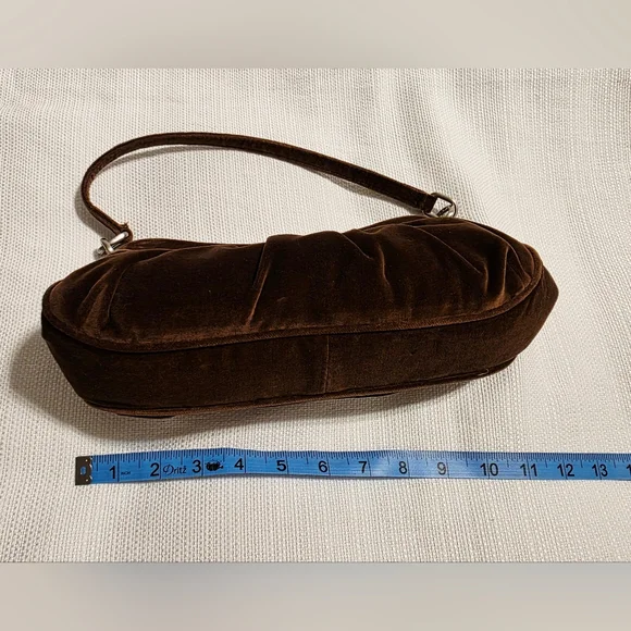 Antonio Melani Brown Velvet Pleated Frame Shoulder Bag - Picture 7 of 12